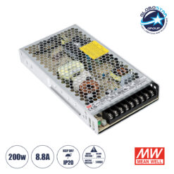 LOC LED Of Cyprus - GLOBOSTAR® MEANWELL-LRS200-24 90783 Τροφοδοτικό/Μετασχηματιστής Class I PELV 200W 8.8A AC 220-240V σε DC 24V IP20 - Ρυθμιζόμενo από DC 21.6V έως DC 28.8V - Ασημί - Μ21.5 x Π11.5 x Υ3cm - 3 Χρόνια Εγγύηση