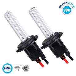 LOC LED Of Cyprus - GLOBOSTAR® HID 84003 Λάμπα Xenon H7 Super Vision Υψηλής Φωτεινότητας +30% 35W/70W 3500lm/7000lm 360° DC 12-24V Αδιάβροχο IP65 Ψυχρό Λευκό 6000K - Μ3.4 x Π3.4 x Υ7.1cm - Πακέτο 2 Τεμαχίων - 2 Χρόνια Εγγύηση
