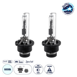 LOC LED Of Cyprus - GLOBOSTAR® HID 84033 Λάμπα Xenon D2R Super Vision Υψηλής Φωτεινότητας +60% CANbus E1 ECER37 55W/110W 5000lmΨυχρό Λευκό 6000K - Μ3.2 x Π3.2 x Υ7.5cm - Πακέτο 2 Τεμαχίων - 2 Χρόνια Εγγύηση