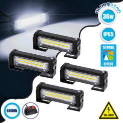 LOC LED Of Cyprus - GloboStar® 85034 PRO Series ΣΕΤ 4 x Μπάρες Σήμανσης Οχήματος Ασθενοφόρου για Αυτοκίνητα & Φορτηγά 13 Προγραμμάτων Φωτισμού LED CREE CXB COB 36W DC 10-30V Αδιάβροχο IP65 Ψυχρό Λευκό 6000K