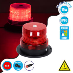 LOC LED Of Cyprus - GloboStar® 85150 PRO Series Φάρος Σήμανσης Οχήματος Πυροσβεστικής για Αυτοκίνητα & Φορτηγά STROBE LED 10W DC 12-24V Αδιάβροχος IP65 Κόκκινο