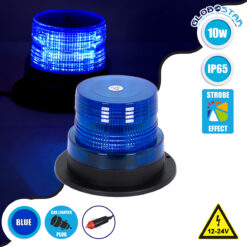 LOC LED Of Cyprus - GloboStar® 85152 PRO Series Φάρος Σήμανσης Οχήματος Αστυνομίας για Αυτοκίνητα & Φορτηγά STROBE LED 10W DC 12-24V Αδιάβροχος IP65 Μπλε