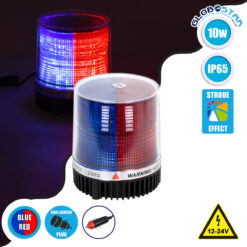 LOC LED Of Cyprus - GloboStar® 85155 PRO Series Φάρος Σήμανσης Οχήματος Αστυνομίας για Αυτοκίνητα & Φορτηγά STROBE LED 10W DC 12-24V Αδιάβροχος IP65 Μπλε & Κόκκινο