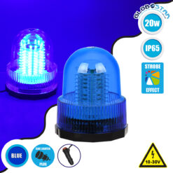 LOC LED Of Cyprus - GloboStar® 85158 PRO Series Φάρος Σήμανσης Οχήματος Αστυνομίας για Αυτοκίνητα & Φορτηγά 6 Προγραμμάτων Φωτισμού STROBE LED 20W DC 10-30V Αδιάβροχος IP65 Μπλε