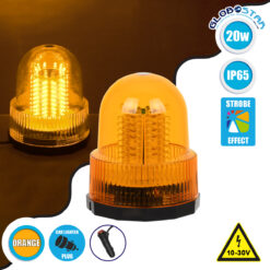 LOC LED Of Cyprus - GloboStar® 85159 PRO Series Φάρος Σήμανσης Οχήματος Οδικής Βοήθείας για Αυτοκίνητα & Φορτηγά 6 Προγραμμάτων Φωτισμού STROBE LED 20W DC 10-30V Αδιάβροχος IP65 Πορτοκαλί