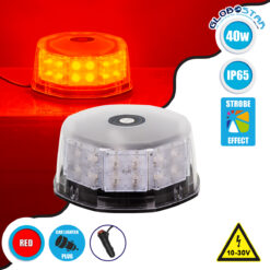 LOC LED Of Cyprus - GloboStar® 85162 PRO Series Φάρος Σήμανσης Οχήματος Πυροσβεστικής για Αυτοκίνητα & Φορτηγά 6 Προγραμμάτων Φωτισμού STROBE LED 40W DC 10-30V Αδιάβροχος IP65 Κόκκινο