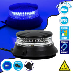 LOC LED Of Cyprus - GloboStar® 85170 PRO Series Φάρος Σήμανσης Οχήματος Αστυνομίας για Αυτοκίνητα & Φορτηγά 6 Προγραμμάτων Φωτισμού STROBE LED SMD 3030 48W DC 10-30V Αδιάβροχος IP66 Μπλε