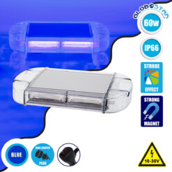 LOC LED Of Cyprus - GloboStar® 85176 PRO Series Φάρος Σήμανσης Οχήματος Αστυνομίας για Αυτοκίνητα & Φορτηγά 6 Προγραμμάτων Φωτισμού STROBE LED COB 60W DC 10-30V Αδιάβροχος IP66 Μπλε