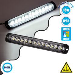 LOC LED Of Cyprus - GloboStar® 85270 PRO Series Μπάρα Σήμανσης Οχήματος Ασθενοφόρου για Αυτοκίνητα & Φορτηγά 10 Προγραμμάτων Φωτισμού STROBE LED SMD 3030 15W DC 10-30V Αδιάβροχη IP65 Ψυχρό Λευκό 6000K