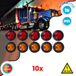 LOC LED Of Cyprus - GloboStar® 85308 Πακέτο 10 Τεμάχια Φώτα Όγκου για Φορτηγά BULLET PIN LED SMD 5730 1W / Τεμ. 100lm DC 24V Αδιάβροχα IP65 5x Κόκκινα - 5x Πορτοκαλί