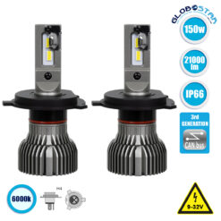 LOC LED Of Cyprus - GloboStar® 85642 H4 E30 Line KIT Βασικού Φωτισμού Αυτοκινήτου & Φορτηγού 3nd Generation Can-Bus Series LED CREE CXB 150W 21000lm DC 9-32V Αδιάβροχο IP66 Ψυχρό Λευκό 6000K