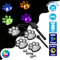LOC LED Of Cyprus - 85700 Διακοσμητική Γιρλάντα Anime Footprints 2.5 Μέτρων με Controller 8 Προγραμμάτων Φωτισμού - 4 LED 1W με Ενσωματωμένη Μπαταρία 600mAh - Φωτοβολταϊκό Πάνελ - Αισθητήρα Ημέρας-Νύχτας - Βάση Κήπου & Μαύρο Καλώδιο Αδιάβροχη IP65 Πολύχρωμη RGB Μ2