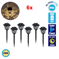 LOC LED Of Cyprus - GloboStar® 85702 ΣΕΤ 6 Τεμαχίων Αυτόνομα Ηλιακά Φωτιστικά LED SMD 1W 100lm με Ενσωματωμένη Μπαταρία 600mAh - Φωτοβολταϊκό Πάνελ με Αισθητήρα Ημέρας-Νύχτας Αδιάβροχο IP65 Φανάρι Κήπου Τετράγωνο Θερμό Λευκό 3000K