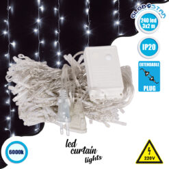 LOC LED Of Cyprus - 85801 Διακοσμητική Κουρτίνα 3 x 2 Μέτρα με Controller 8 Προγραμμάτων Φωτισμού - Επεκτεινόμενη 240 LED 6W AC 230V με Διάφανο Καλώδιο & Πρίζα Schuko IP20 Ψυχρό Λευκό 6000K Μ3 x Υ2m
