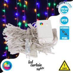 LOC LED Of Cyprus - 85802 Διακοσμητική Κουρτίνα 3 x 2 Μέτρα με Controller 8 Προγραμμάτων Φωτισμού - Επεκτεινόμενη 240 LED 6W AC 230V με Διάφανο Καλώδιο & EU Πρίζα IP20 Πολύχρωμο RGB Μ3 x Υ2m