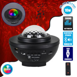 LOC LED Of Cyprus - GloboStar® 85817 Μαύρο Επιτραπέζιο Διακοσμητικό Φωτιστικό Ειδικών Εφε NIGHT GALAXY WORLD 3D LED 10W DC 5V 2200mAh Επαναφορτιζόμενο με Bluetooth Speaker - Sound Activated - Καλώδιο Τροφοδοσίας USB και Ασύρματο Χειριστήριο RF 2.4Ghz Πολύχρωμo RGBW Dimmable