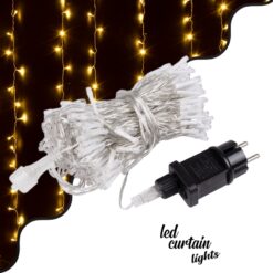LOC LED Of Cyprus - 85826 Διακοσμητική Κουρτίνα 3 x 3 Μέτρα με Controller 8 Προγραμμάτων Εναλλαγών Φωτισμού - Επεκτεινόμενη 300 LED 3.6W AC 230V με Διάφανο Καλώδιο & Πρίζα Schuko Αδιάβροχη IP44 Θερμό Λευκό 2700K Μ3 x Υ3m