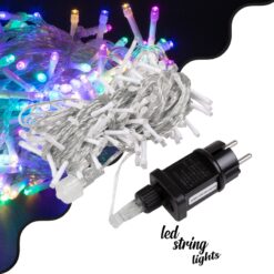 LOC LED Of Cyprus - 85835 Διακοσμητική Γιρλάντα 13 Μέτρα με Controller 8 Προγραμμάτων Εναλλαγών Φωτισμού - Επεκτεινόμενη 100 LED 3.6W AC 230V με Διάφανο Καλώδιο & Πρίζα Schuko Αδιάβροχη IP44 RGB Μ13m