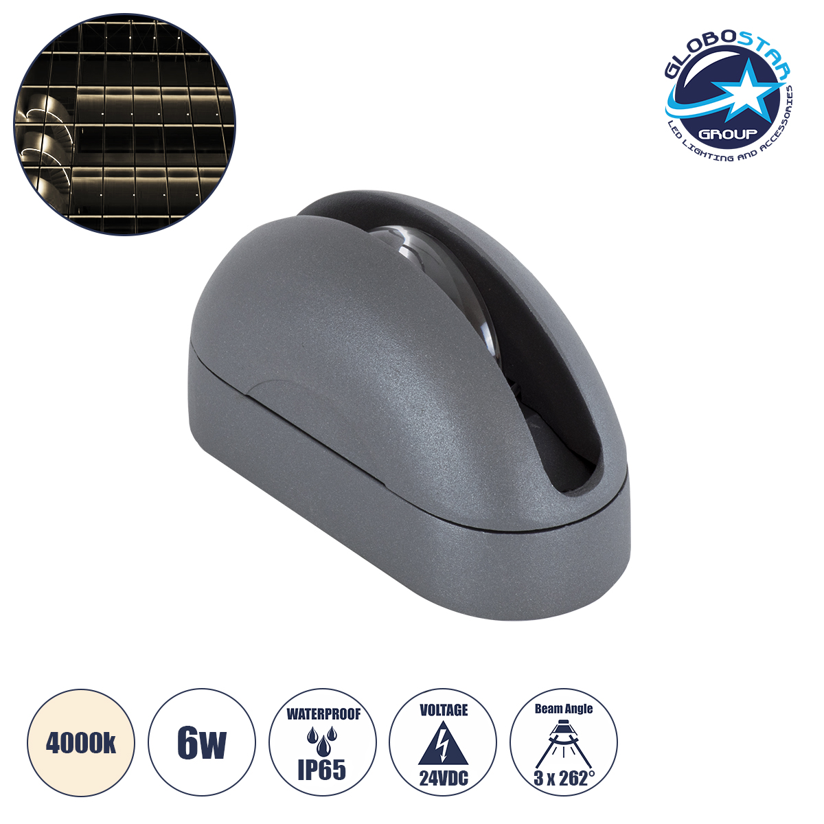 LOC LED Of Cyprus - GLOBOSTAR® WINDOWCURBA 90109 Φωτιστικό Ανάδειξης Παραθύρων LED 6W 570lm 3°x262° DC 24V Αδιάβροχο IP65 Φυσικό Λευκό 4500K Dimmable - CREE XPE Chip - Γκρι Ανθρακί - Μ12 x Π5.3 x Υ6.5cm - 3 Χρόνια Εγγύηση