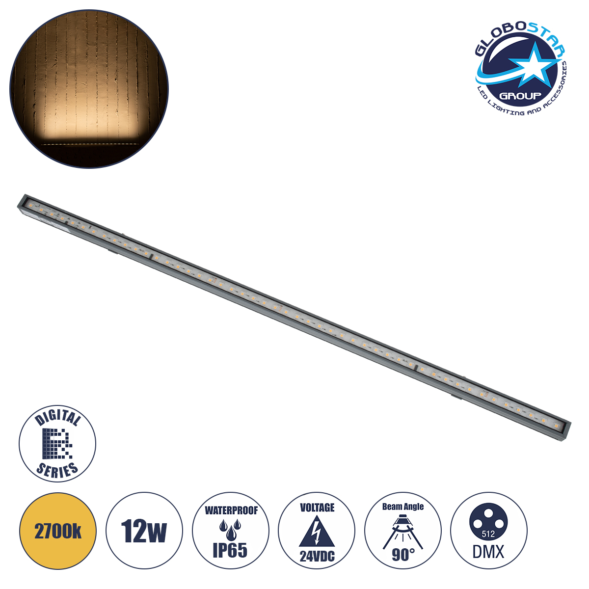 LOC LED Of Cyprus - GloboStar® DIGI-BAR 90209 Ψηφιακή Μπάρα Φωτισμού Wall Washer Digital Pixel Facade Tuber Bar LED 12W 840lm 90° DC 24V Αδιάβροχο IP65 L100 x W3.2 x H3cm Θερμό Λευκό 2700K DMX512 - Ασημί με Διάφανο Κάλυμμα - 3 Years Warranty
