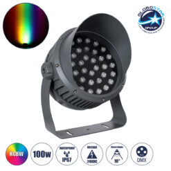 LOC LED Of Cyprus - GLOBOSTAR® FLOODIMO 90748 Προβολέας Σποτ Wall Washer με Αντιθαμβωτική Γρίλια LED 100W 8000lm 10° DC 24V Αδιάβροχο IP67 Πολύχρωμο RGBW Dimmable DMX512 - Bridgelux SMD Chip - Γκρι Ανθρακί - Μ34 x Π36 x Υ44cm - 3 Χρόνια Εγγύηση