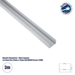 LOC LED Of Cyprus - GLOBOSTAR® NEONIO-B 90770-3M Βάση Στήριξης για Neon Flex LED Αδιάβροχο IP65 - Ασημί Ματ - Μ300 x Π2.9 x Υ1.9cm