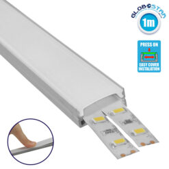 LOC LED Of Cyprus - GLOBOSTAR® ALP-LINEAR ALIENA 70809-1M Επιφανειακό Προφίλ Αλουμινίου με Λευκό Γαλακτερό Πατητό Κάλυμμα για Ταινίες LED IP20 - Ασημί & Λευκό - Μ100 x Π2.4 x Υ1.1cm