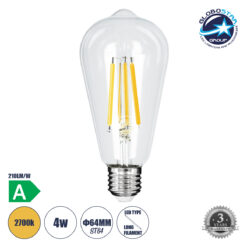 LOC LED Of Cyprus - GLOBOSTAR® PEAR 99086 Λάμπα E27 ST64 LED 4W 840lm 360° AC 220-240V IP20 Θερμό Λευκό 2700K - Long Filament Chip - Διάφανο - Μ6.4 x Π6.4 x Υ14.5cm - 3 Χρόνια Εγγύηση