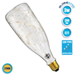 LOC LED Of Cyprus - GLOBOSTAR® DECOBOTTLE 99221 Λάμπα E27 DBC80 LED 3W 240lm 360° AC 220-240V IP20 Θερμό Λευκό 2700K - Copper String Chip - Διάφανο - Μ8 x Π8 x Υ23cm - 3 Χρόνια Εγγύηση