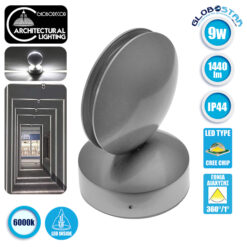 LOC LED Of Cyprus - GLOBOSTAR® SEPTUM 93066 Μοντέρνο Φωτιστικό Τοίχου - Απλίκα LED 9W 1440lm 1° AC 220-240V IP44 Ψυχρό Λευκό 6000K - CREE XPE Chip & TÜV SÜD Driver - Γκρι Ανθρακί Ματ - Μ12 x Π11 x Υ17cm - 5 Χρόνια Εγγύηση