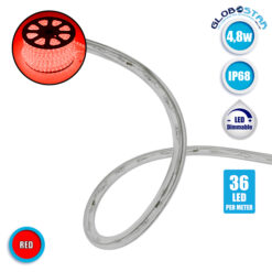 LOC LED Of Cyprus - Φωτοσωλήνας LED Διάφανος 1m 4.8W/m 230V 36 LED/m Δίοδος 11mm 250lm/m Αδιάβροχος IP68 Κόκκινο Dimmable GloboStar 22515