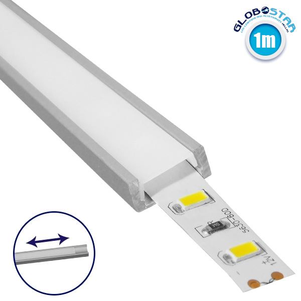 LOC LED Of Cyprus - GLOBOSTAR® ALP-LINEAR ALPINA 70801-1M Επιφανειακό Προφίλ Αλουμινίου με Λευκό Γαλακτερό Συρόμενο Κάλυμμα για Ταινίες LED IP20 - Ασημί & Λευκό - Μ100 x Π1.6 x Υ0.6cm