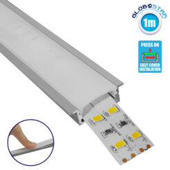 LOC LED Of Cyprus - GLOBOSTAR® ALP-LINEAR RECCA 70811-1M Χωνευτό Προφίλ Αλουμινίου με Λευκό Γαλακτερό Πατητό Κάλυμμα για Ταινίες LED IP20 - Ασημί & Λευκό - Μ100 x Π3 x Υ1.1cm